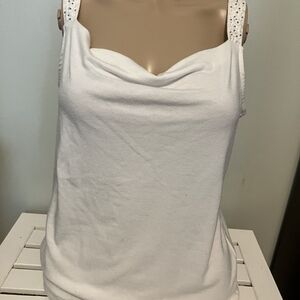 New York & Company White Tank Top with Embellished Straps